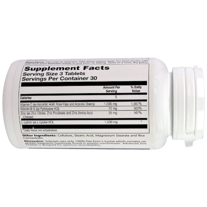 Аминокислота Solaray Лизин 1000 Мг, L-Lysine, 90 Таблеток (SOR04860) изображение 2