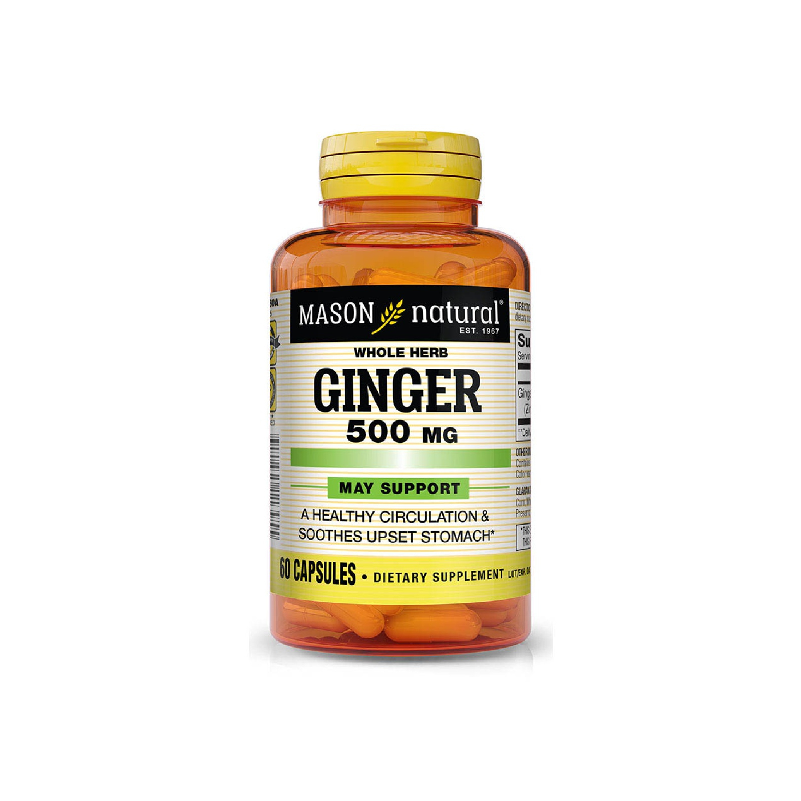 Травы Mason Natural Имбирь 500 мг, Ginger, 60 капсул (MAV11395)