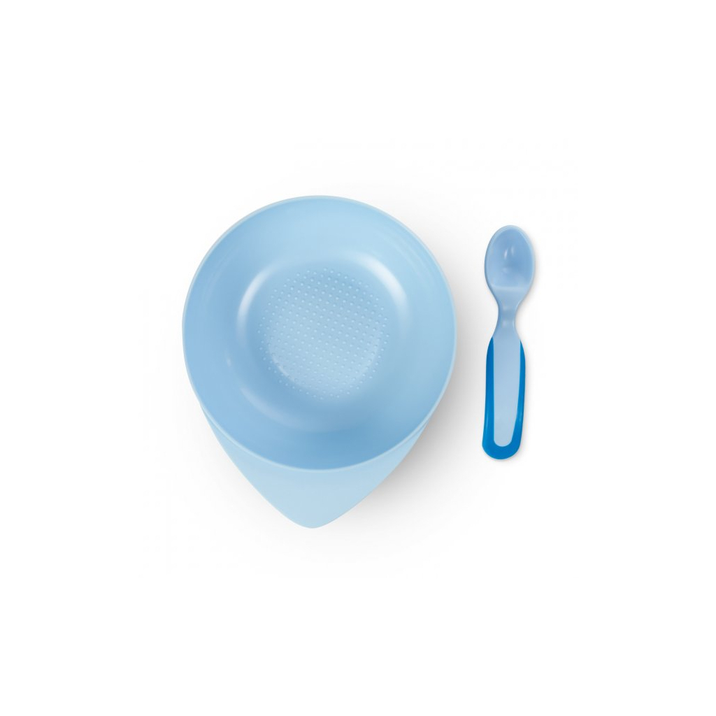 Набор детской посуды Baboo тарелочка глубокая с крышкой и ложечкой синяя (90594) изображение 3