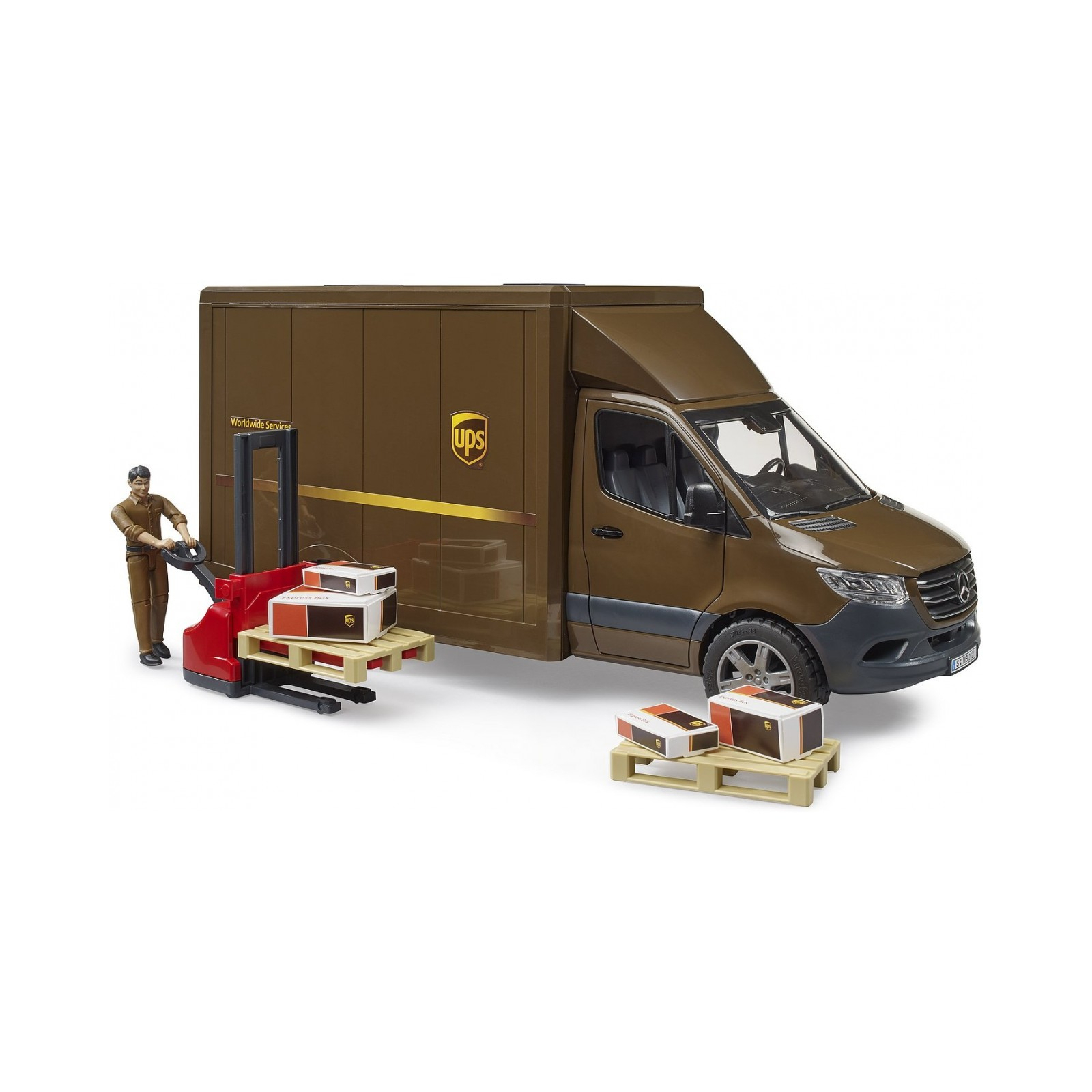Спецтехніка Bruder автомобіль MB Sprinter кур'єр UPS з фігуркою та аксесуарами (02678) зображення 3