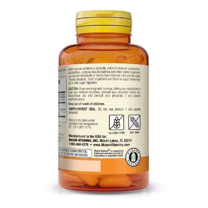 Пробіотики Mason Natural Пробіотик з пектином, Probiotic Acidophilus With Pectin, 100 капсул (MAV-05331) зображення 3