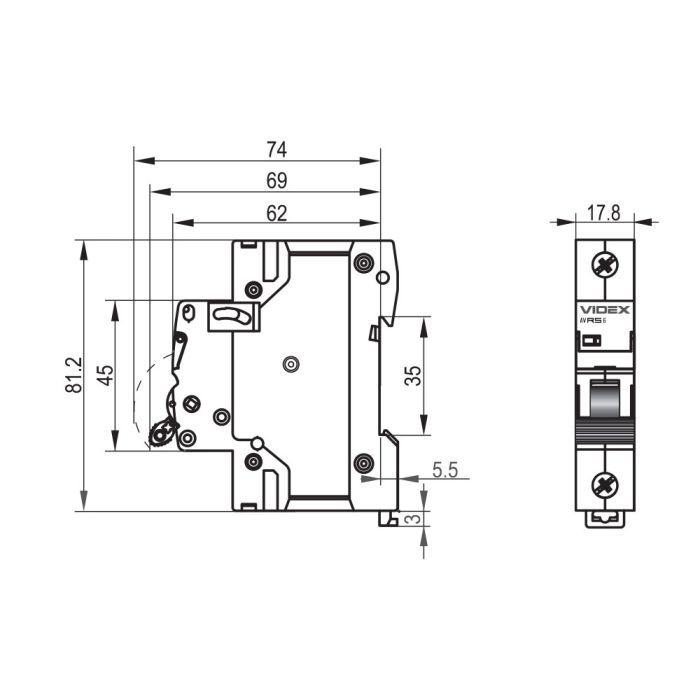 Автоматичний вимикач Videx RS6 RESIST 1п 63А 6кА С (VF-RS6-AV1C63) зображення 4