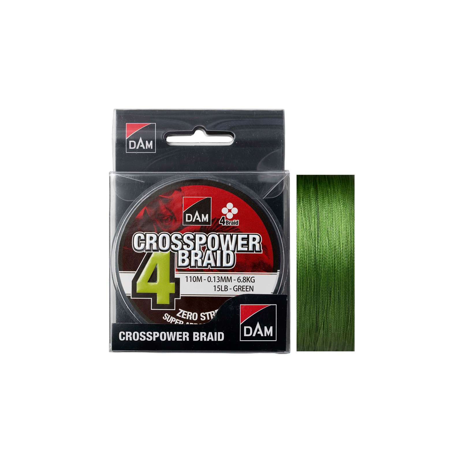 Шнур DAM CROSSPOWER 4-BRAID 110м 0,13мм 6,8кг/15Lb (green) (60072)