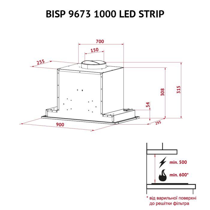 Витяжка кухонна Perfelli BISP 9673 BL 1000 LED Strip зображення 11