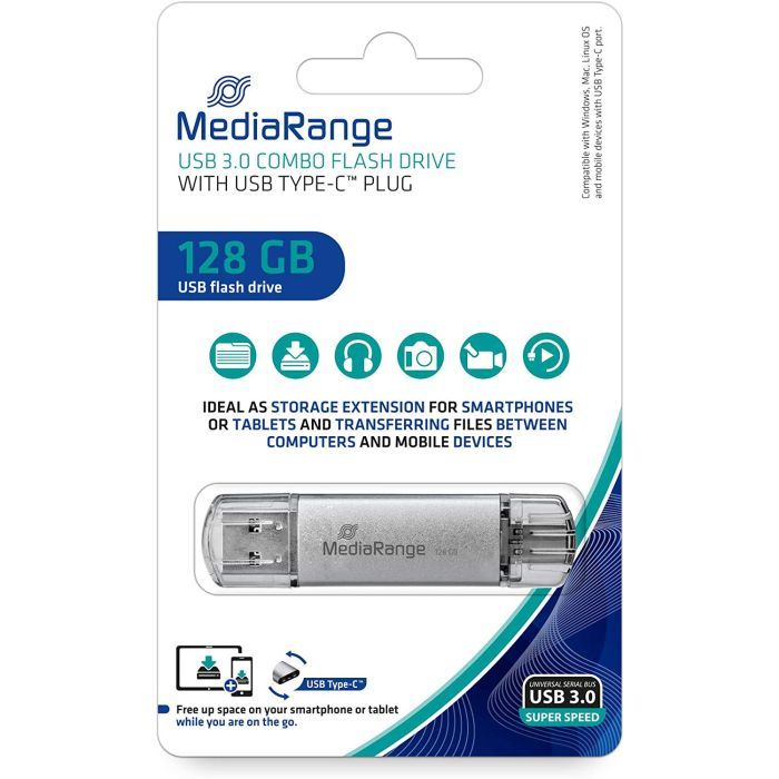 USB флеш накопитель Mediarange 128GB Silver USB 3.0 / Type-C (MR938) изображение 2