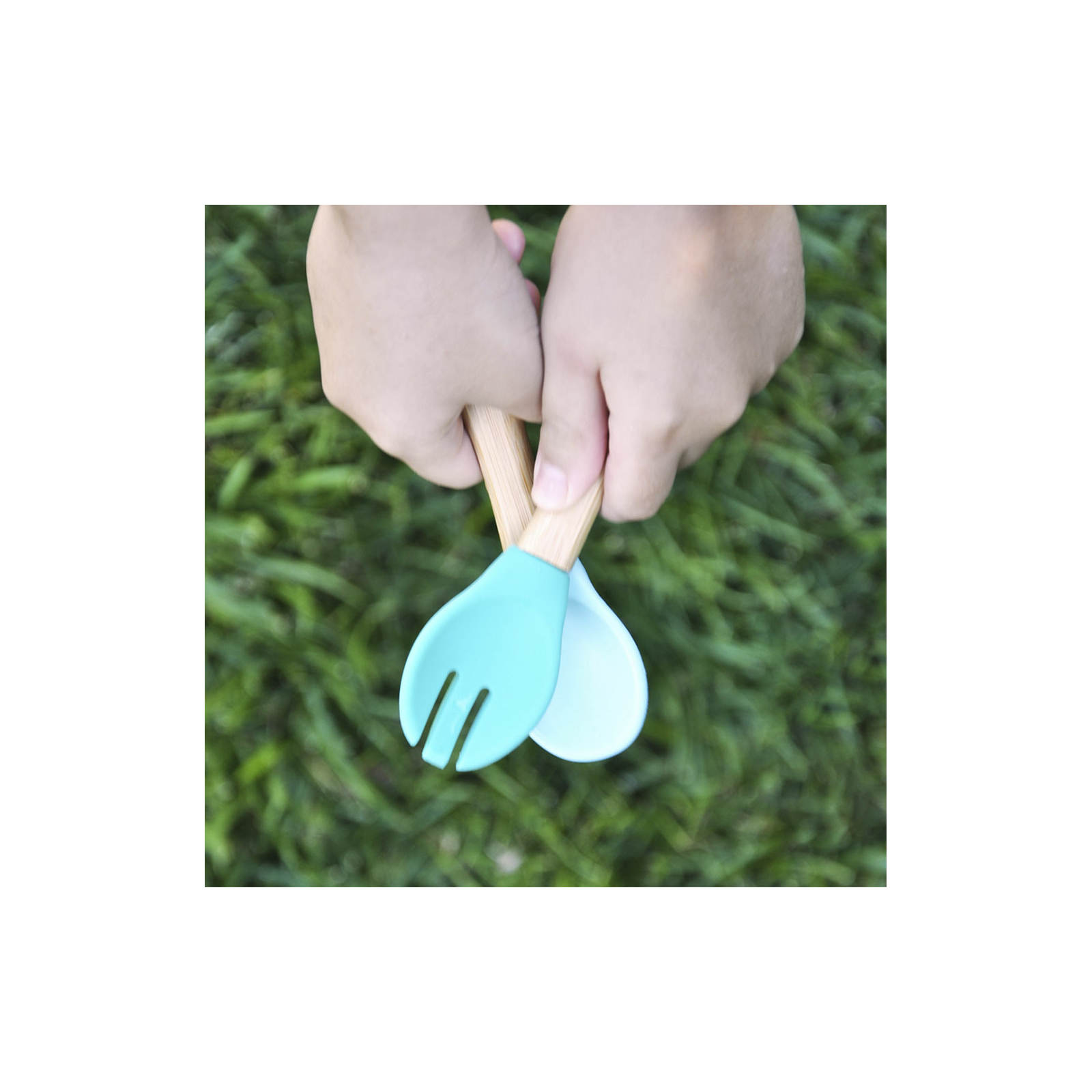 Набор детской посуды MinikOiOi Dig In ложка и вилка силиконовая Mineral Blue (101060056) изображение 2