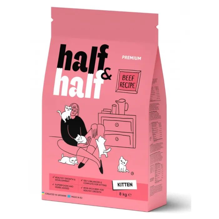 Сухой корм для кошек Half&Half для котят с говядиной 8 кг (4820261920796)