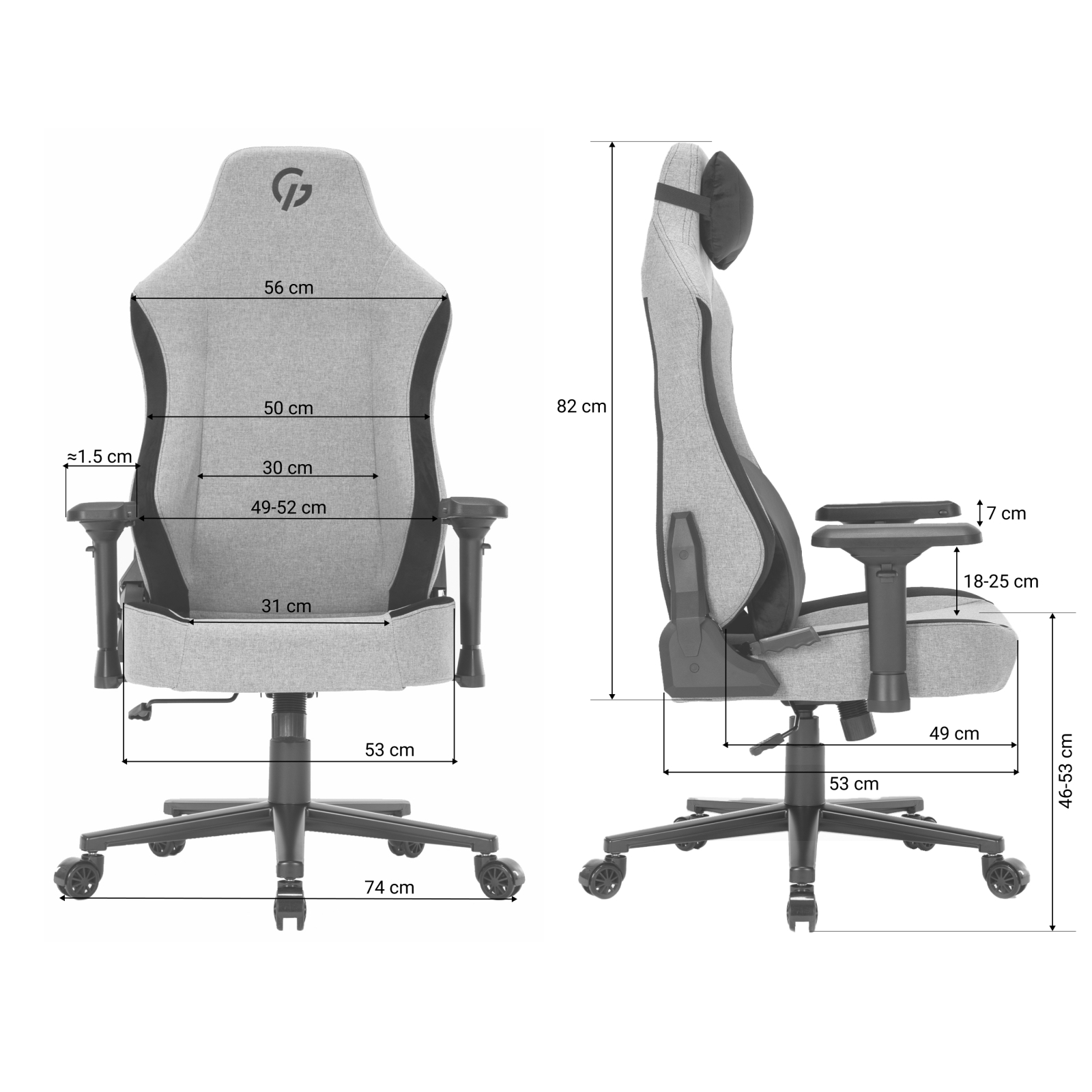 Крісло ігрове GamePro GC715LG Linen fabric Light grey (GC715LG) зображення 12