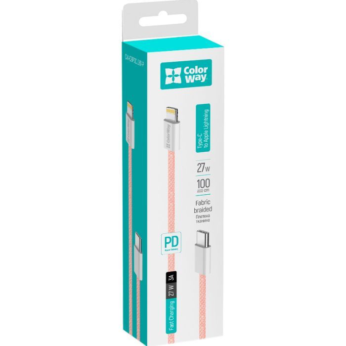 Дата кабель USB-C to Lightning 1.0m 27W pink ColorWay (CW-CBPDCL061-P) зображення 8