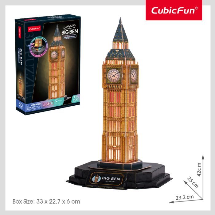 Пазл Cubic Fun Трехмерный пазл Night edition Биг Бен с LED-подсветкой (L537h) изображение 2