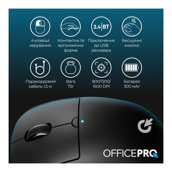Мишка OfficePro M307B Silent Click Wireless/Bluetooth Black (M307B) зображення 10