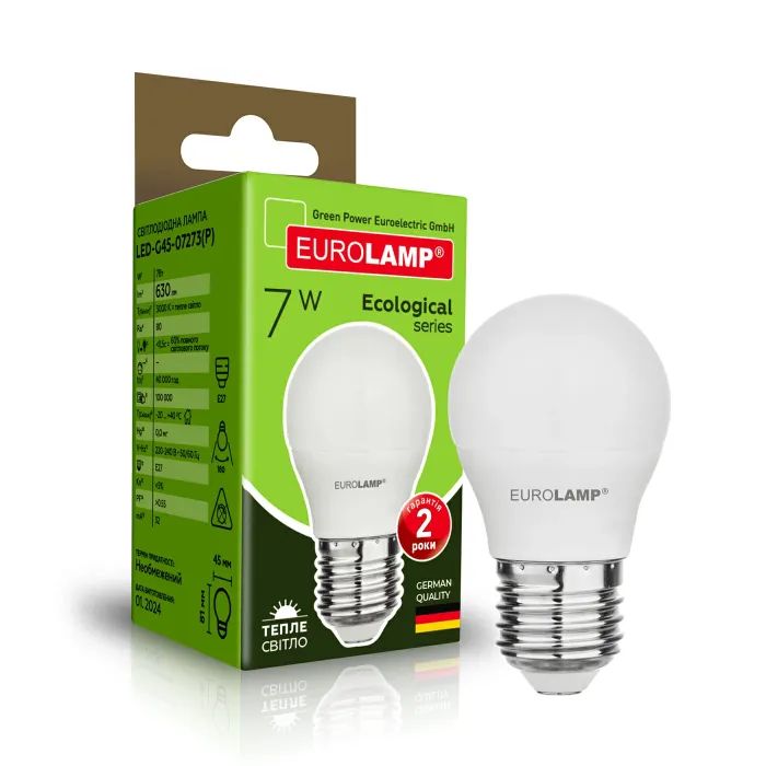 Лампочка Eurolamp LED ECO серия "P" G45 7W 630Lm E27 3000K (LED-G45-07273(P)) зображення 2