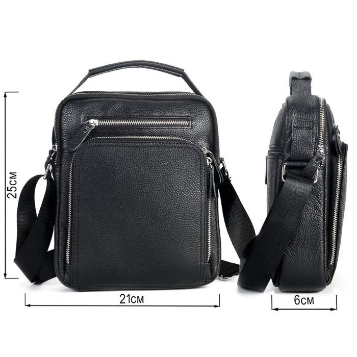 Сумка Vintage Мессенджер кожаная Черная (20247) изображение 3