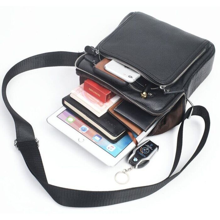 Сумка Vintage Мессенджер кожаная Черная (20247) изображение 7