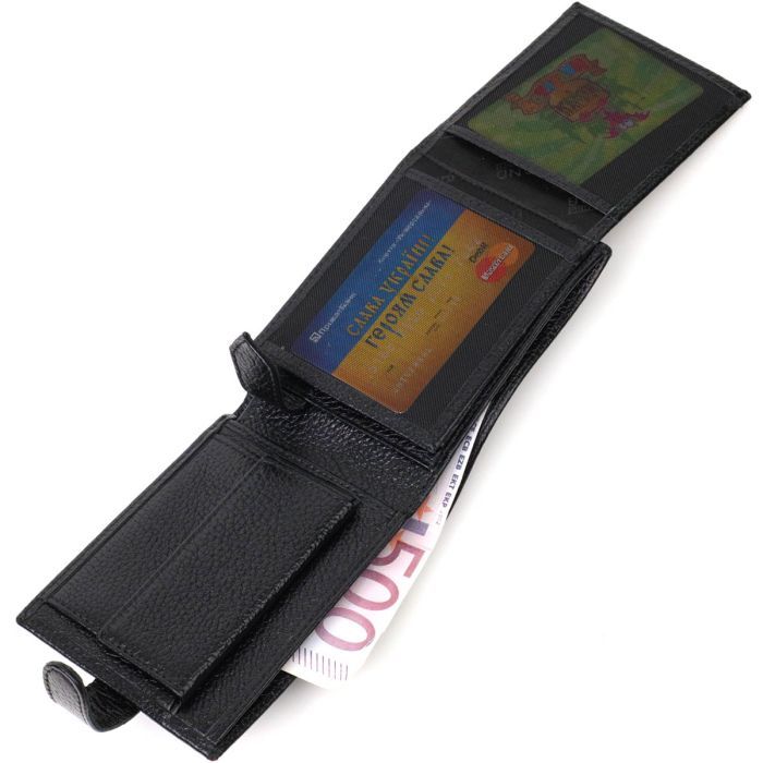 Портмоне Bond Accessories Из натуральной зернистой кожи Черное (22059) изображение 7