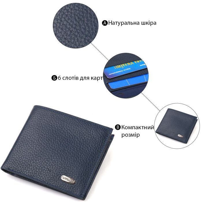 Портмоне Canpellini З натуральної шкіри флотар Синє (21787) зображення 4