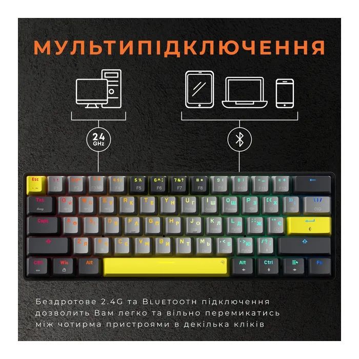 Клавиатура GamePro MK130G Pro Outemu Red Switch Hot-Swap 60 RGB USB/Wireless/Bluetooth Black (MK130G Pro) изображение 11