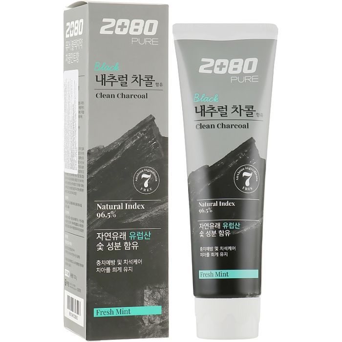 Зубна паста Aekyung 2080 Pure Black Clean Charcoal Fresh Mint 125 г (8801046328903) зображення 2