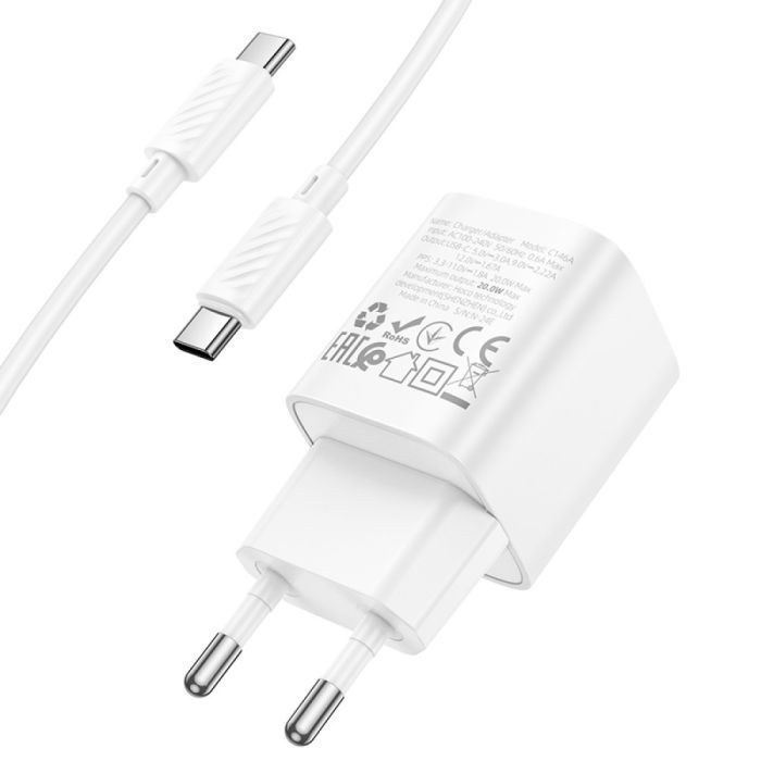 Зарядний пристрій HOCO C146A Charm USB-C PD20W + cable USB-C to USB-C White (6942007630269) зображення 3