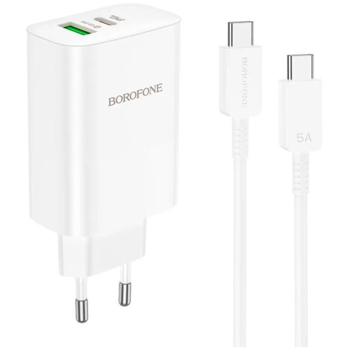 Зарядное устройство BOROFONE BN10 Sunlight 1xUSB-C PD65W + 1xUSB-A + cable USB-C to USB-C White (6974443388206)