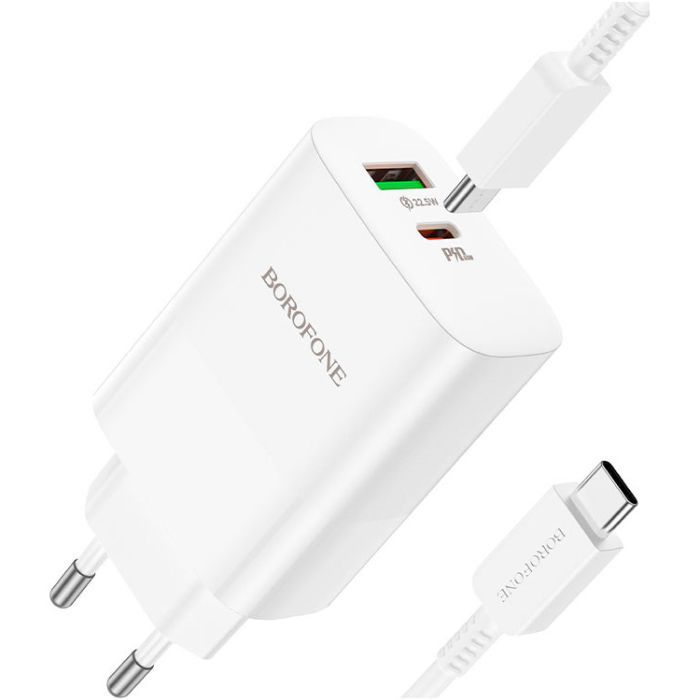 Зарядное устройство BOROFONE BN10 Sunlight 1xUSB-C PD65W + 1xUSB-A + cable USB-C to USB-C White (6974443388206) изображение 2