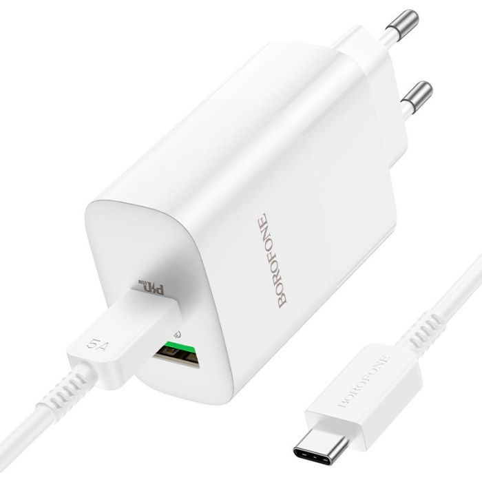Зарядное устройство BOROFONE BN10 Sunlight 1xUSB-C PD65W + 1xUSB-A + cable USB-C to USB-C White (6974443388206) изображение 4