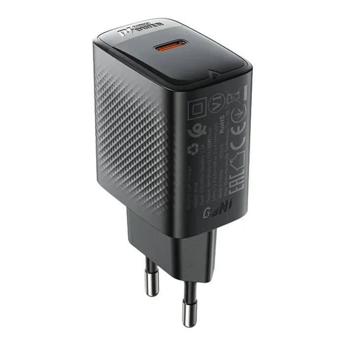Зарядний пристрій Acefast A104 USB-C PD25W GaN Black (6974316283355)