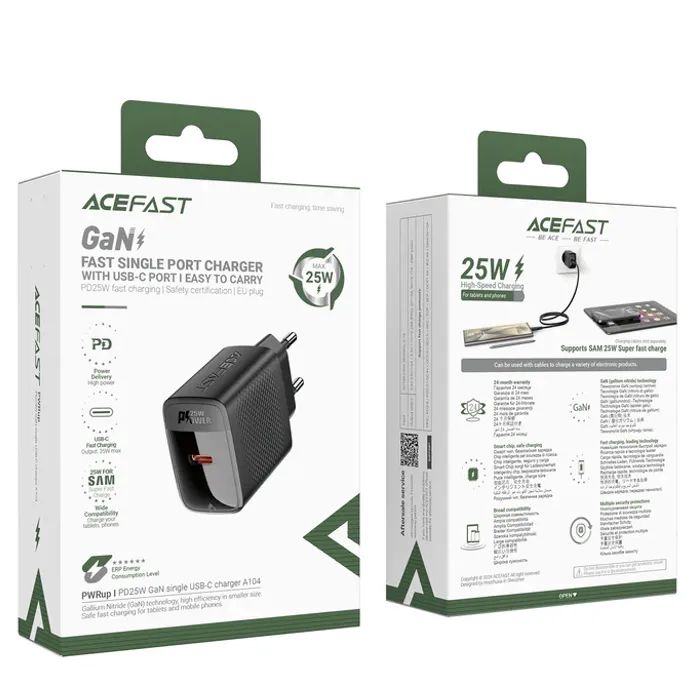 Зарядний пристрій Acefast A104 USB-C PD25W GaN Black (6974316283355) зображення 7