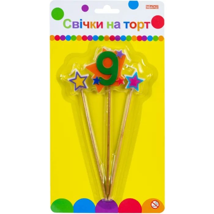 Свеча Maxi Stars "9" висотою 4,5 см, 3 шт. (MX620080-9)