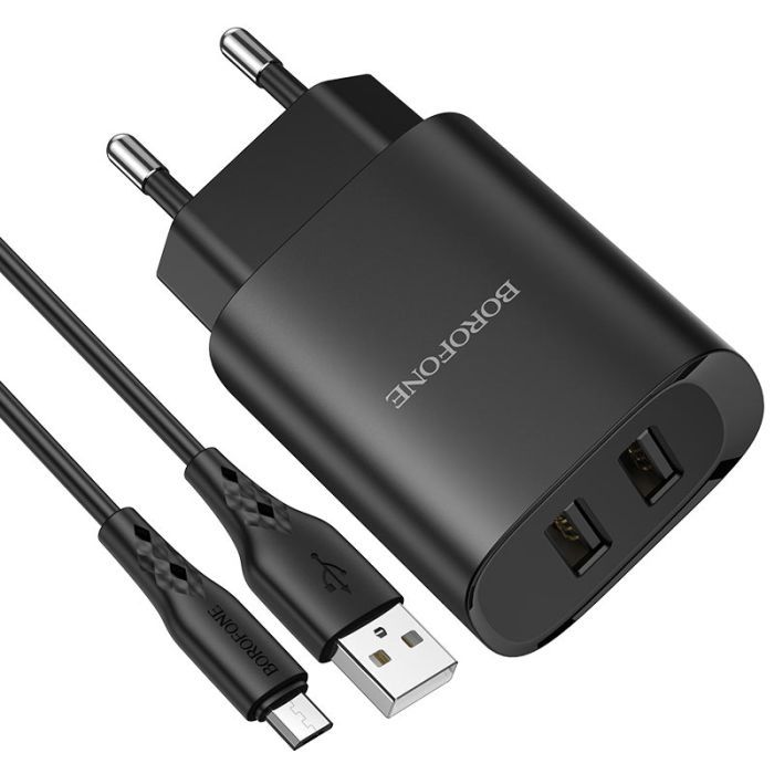 Зарядний пристрій BOROFONE BN2 2xUSB + cable Micro 5P 10.5W Black (BN2MB) зображення 2