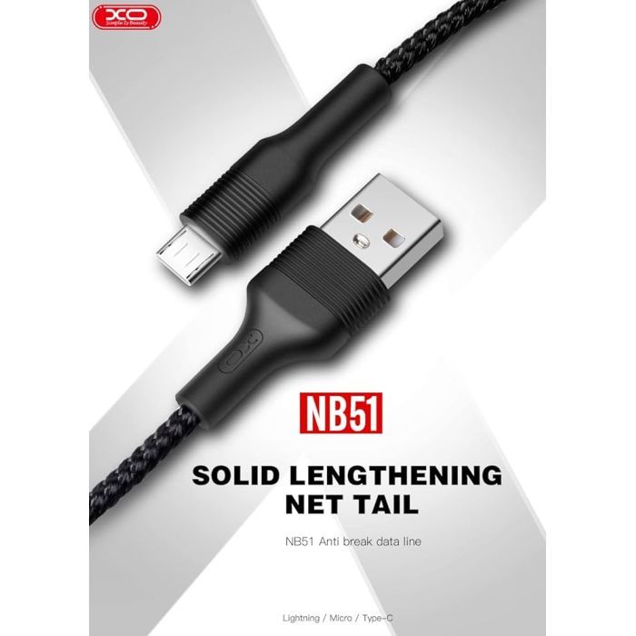 Дата кабель USB 2.0 AM to Micro 5P 1.0m 2.1A black XO (NB51-M-1-BK) изображение 2