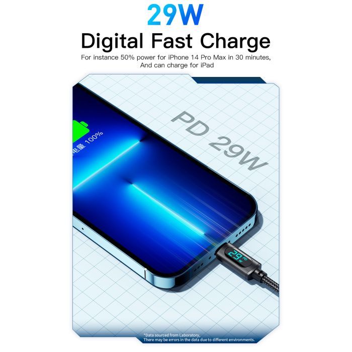 Дата кабель USB-C to Lightning 1.0m 29W LED black Essager (EXCTL-XY01-P) изображение 9