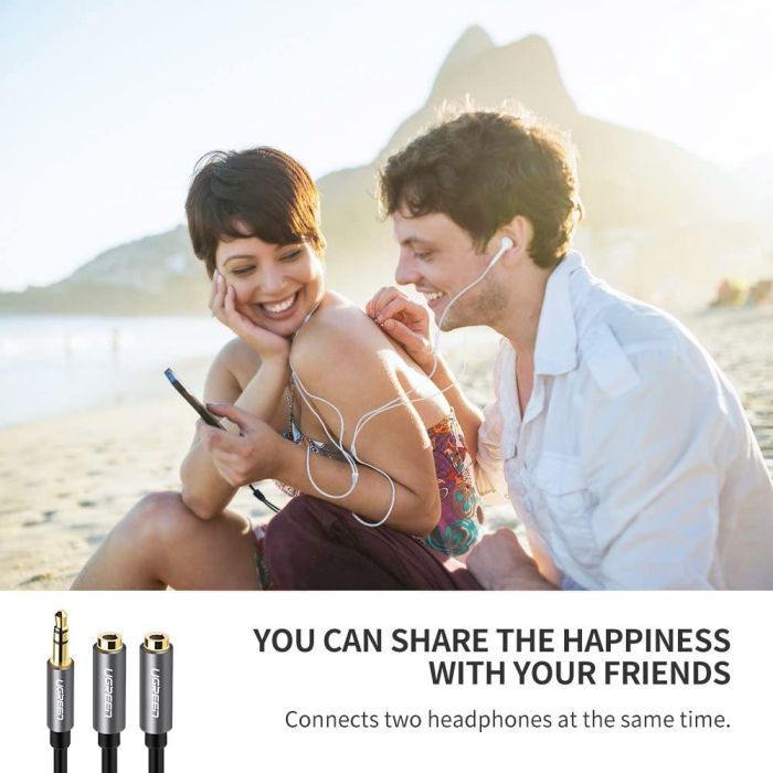 Кабель мультимедийный 3.5mm M to 2x3.5mm F 0.2m AV123 black Ugreen (10532) изображение 2