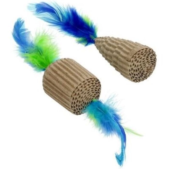 Игрушка для кошек Hippie Pet Картонные с перьями синие 6-10 см, 2 шт (HIPCT2304099)