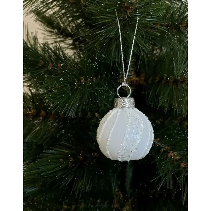 Ялинкова іграшка Chomik скляні кульки 4 см, 6шт, білі з блискітками (5900779855786) зображення 3