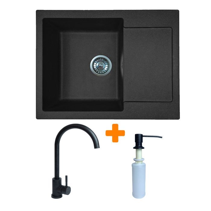 Мойка кухонная Adamant Minimal чорний + змішувач + дозатор (1824296902303)