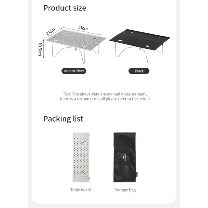 Туристичний стіл Naturehike CNK2450JJ024, 31х21 см, алюміній, чорний (6927595791868) зображення 2