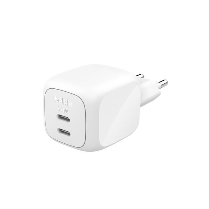 Зарядное устройство Belkin 2xUSB-C PD50W GaN PPS white (WCH019KQWH)