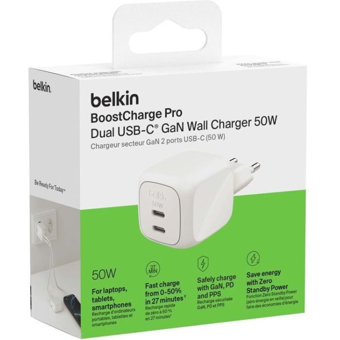 Зарядное устройство Belkin 2xUSB-C PD50W GaN PPS white (WCH019KQWH) изображение 7