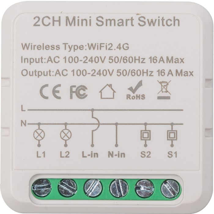 Автоматичний вимикач TUYA Wifi 16A 2-канальный (HS084028)