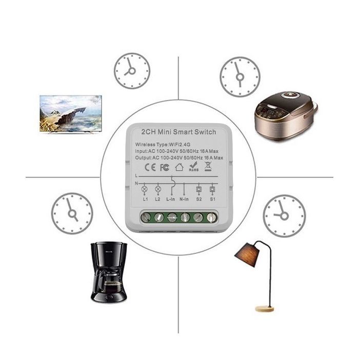 Автоматичний вимикач TUYA Wifi 16A 2-канальный (HS084028) зображення 2