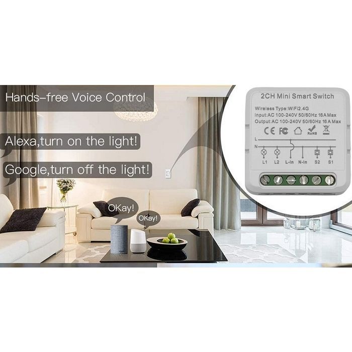 Автоматичний вимикач TUYA Wifi 16A 2-канальный (HS084028) зображення 4