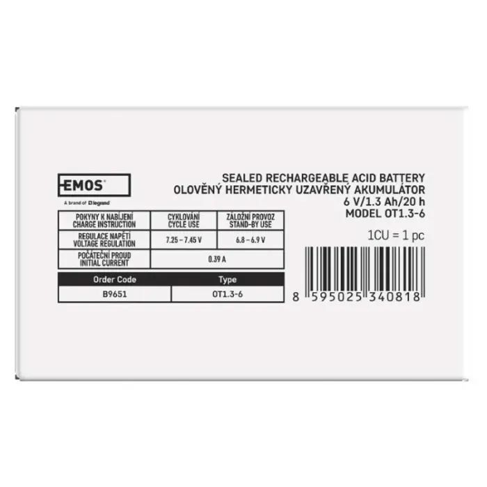 Батарея к ИБП EMOS B9675 AGM 12V 9Ah fast 6,3mm (B9675) изображение 6