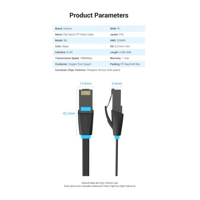 Патч-корд 3м, UTP cat 6 RJ-45 flat black Vention (IBJBI) изображение 9