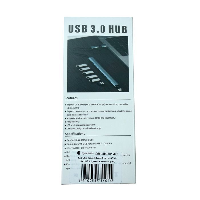 Концентратор Dynamode USB-C + UAB-A to 1xUSB 3.0 + 6xUSB 2.0 gray (DM-UH-701AC) зображення 12