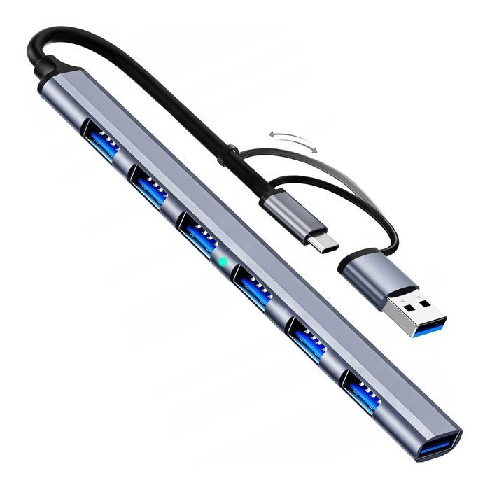 Концентратор Dynamode USB-C + UAB-A to 1xUSB 3.0 + 6xUSB 2.0 gray (DM-UH-701AC) зображення 3