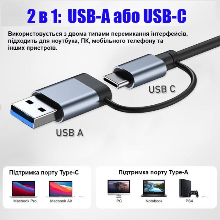 Концентратор Dynamode USB-C + UAB-A to 1xUSB 3.0 + 6xUSB 2.0 gray (DM-UH-701AC) зображення 6