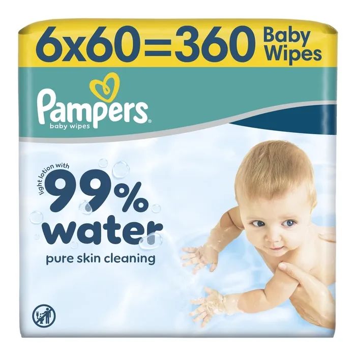 Детские влажные салфетки Pampers 99 Water 60 шт х 18 пачок (1080 шт) (8006530116374)