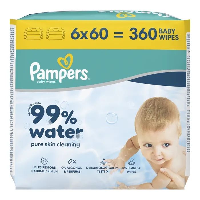 Детские влажные салфетки Pampers 99 Water 60 шт х 18 пачок (1080 шт) (8006530116374) изображение 2