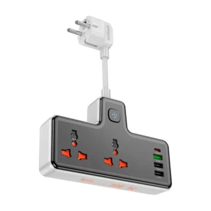 Сетевой фильтр питания HOCO AC12A, 2 роз, 3 USB. USB-C, 30W, 1м, Black (AC12AB)